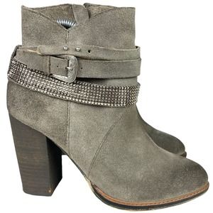 NINE WEST ZAZA X5 STUDDED ZIP AND STRAP CLOSURE ANKLE BOOTIES WOMEN’S SIZE 7M